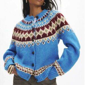 BDG Fair Isle Knit Cardigan Sweater size Large Blue